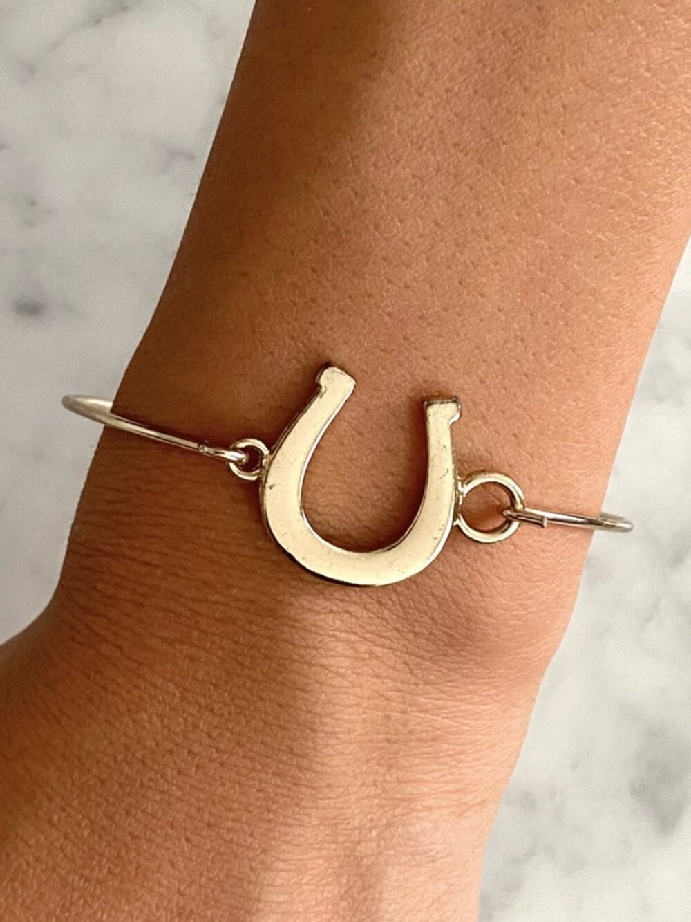 Gold Tone Horseshoe Lucky Charm Bangle Bracelet